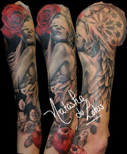 tatouage ange avec rose