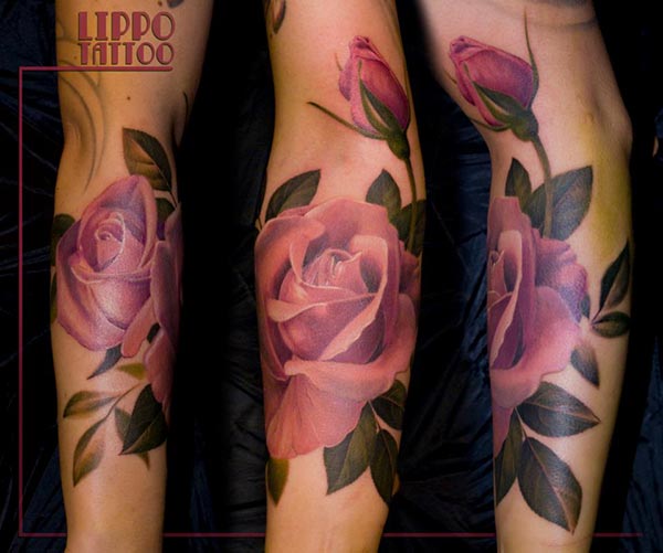tatouage avant bras femme rose