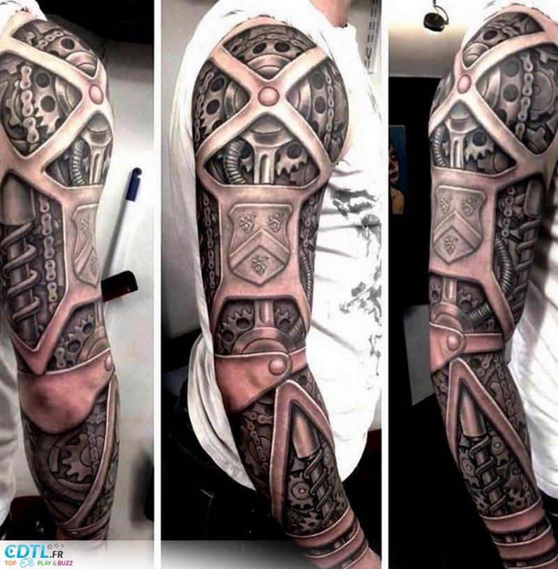 tatouage biomecanique jambe