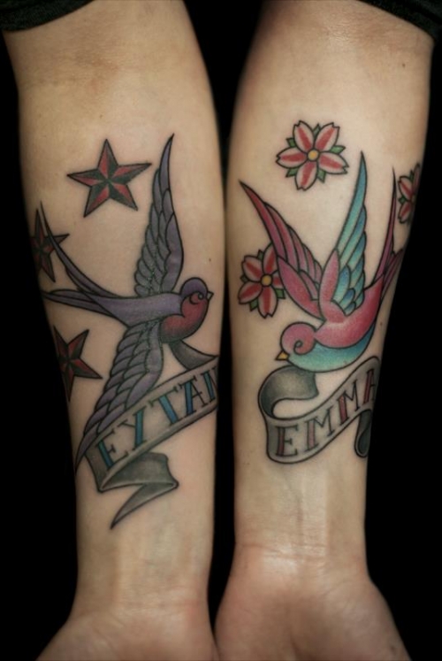 tatouage couple hirondelle