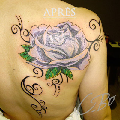 tatouage de recouvrement omoplate