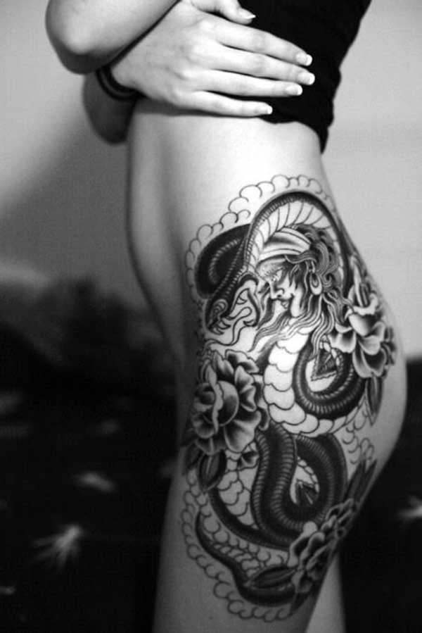 tatouage dragon japonais jambe