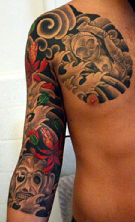 tatouage épaule pectoraux japonais