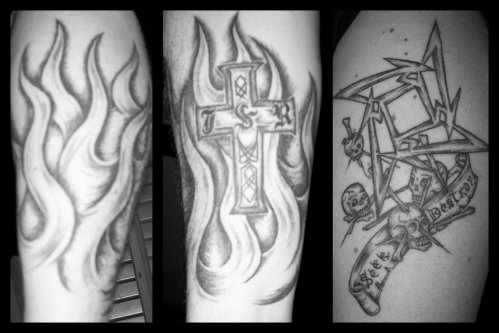 tatouage flamme avant bras noir