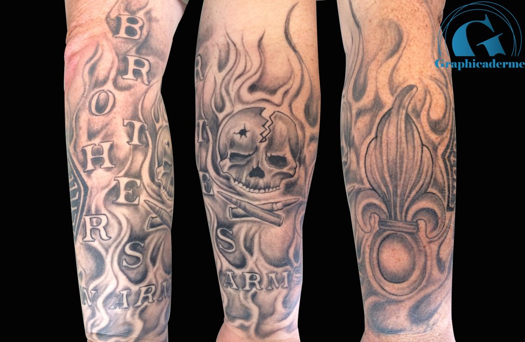 tatouage flamme avant bras noir