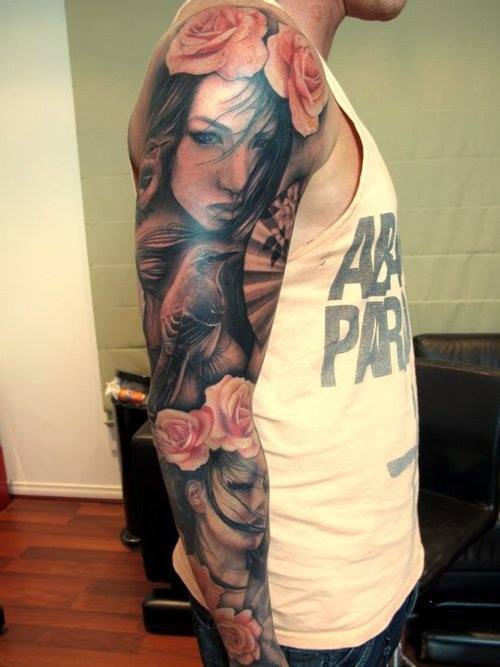 tatouage fleur bras complet