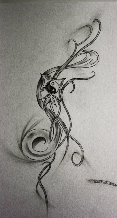 tatouage fleur ying yang