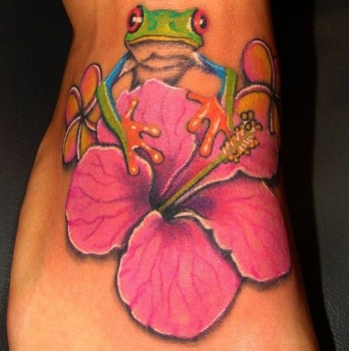 tatouage grenouille fleur