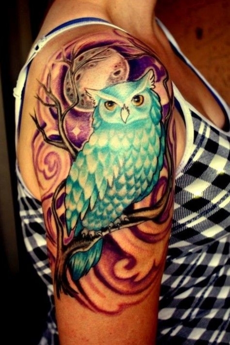 tatouage hibou couleur