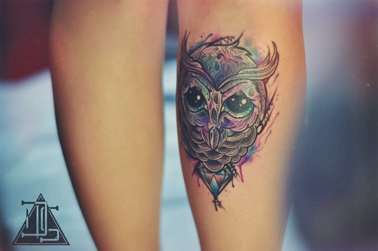tatouage hibou couleur