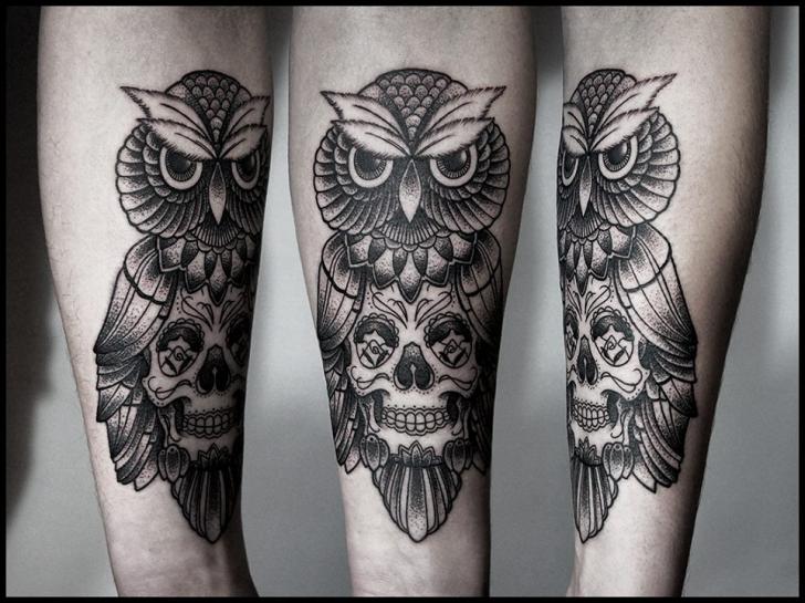 tatouage hibou crane