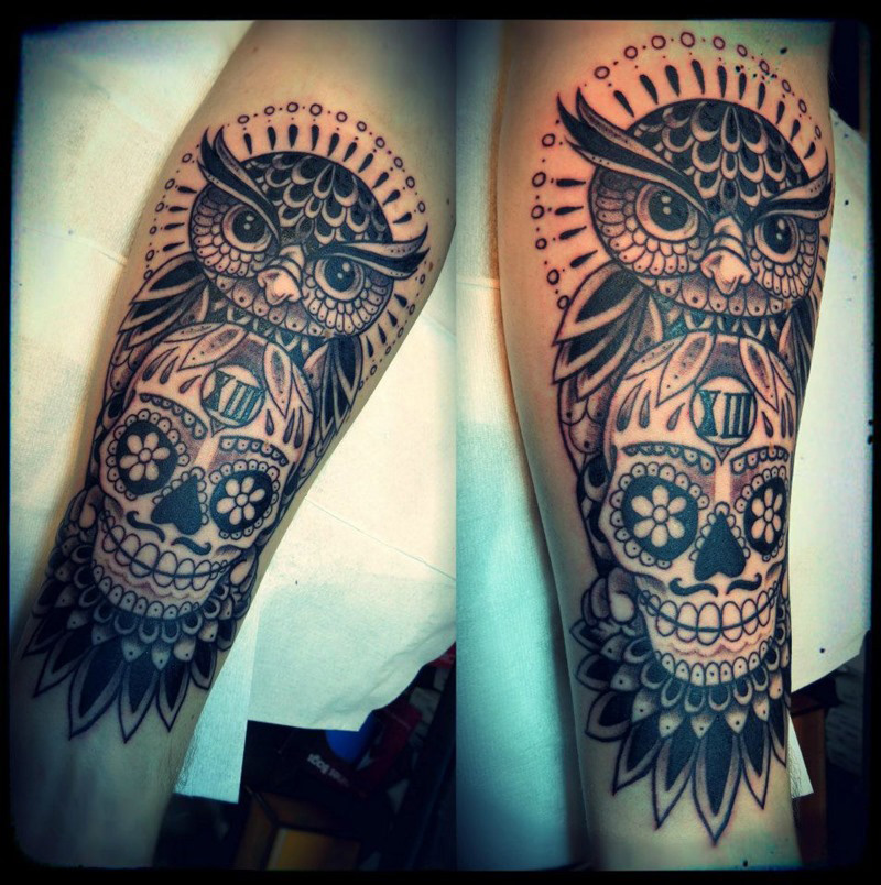 tatouage hibou tête de mort