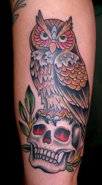 tatouage hibou tête de mort