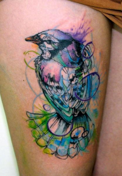 tatouage jambe oiseau