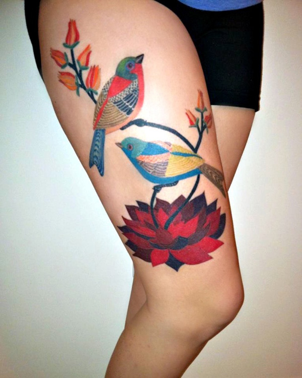 tatouage jambe oiseau