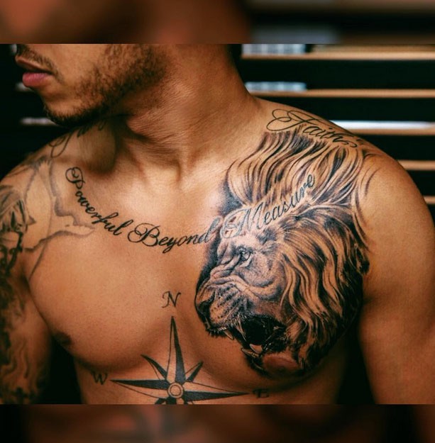 tatouage lion pectoraux