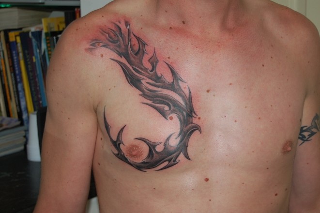 Tatouage loup pectoraux