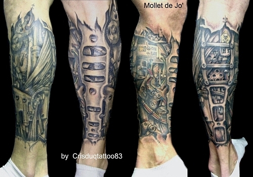 tatouage mollet biomecanique