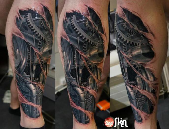 tatouage mollet biomecanique