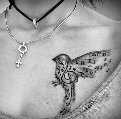 tatouage oiseau note de musique
