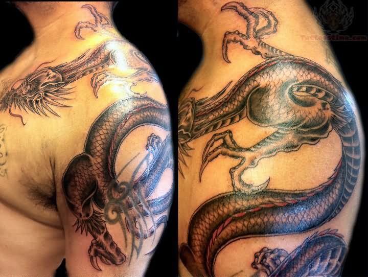 tatouage pectoraux dragon
