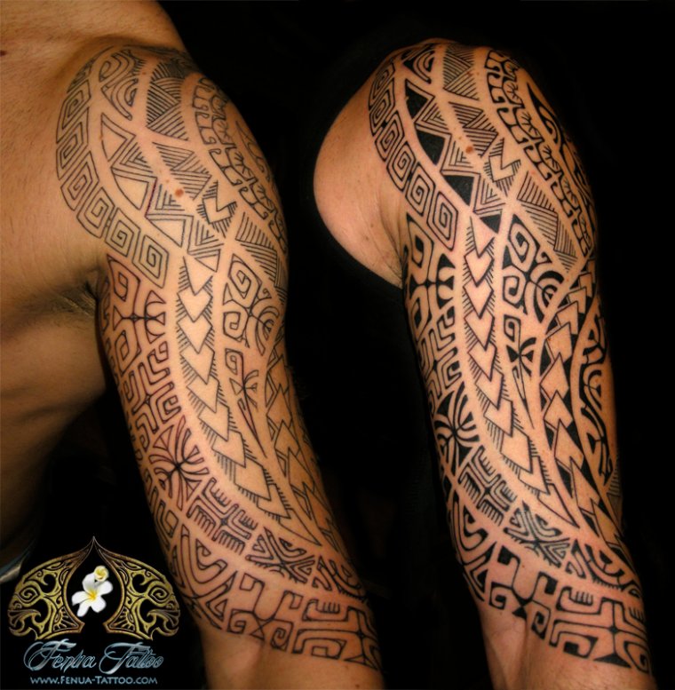 tatouage polynésien bras entier