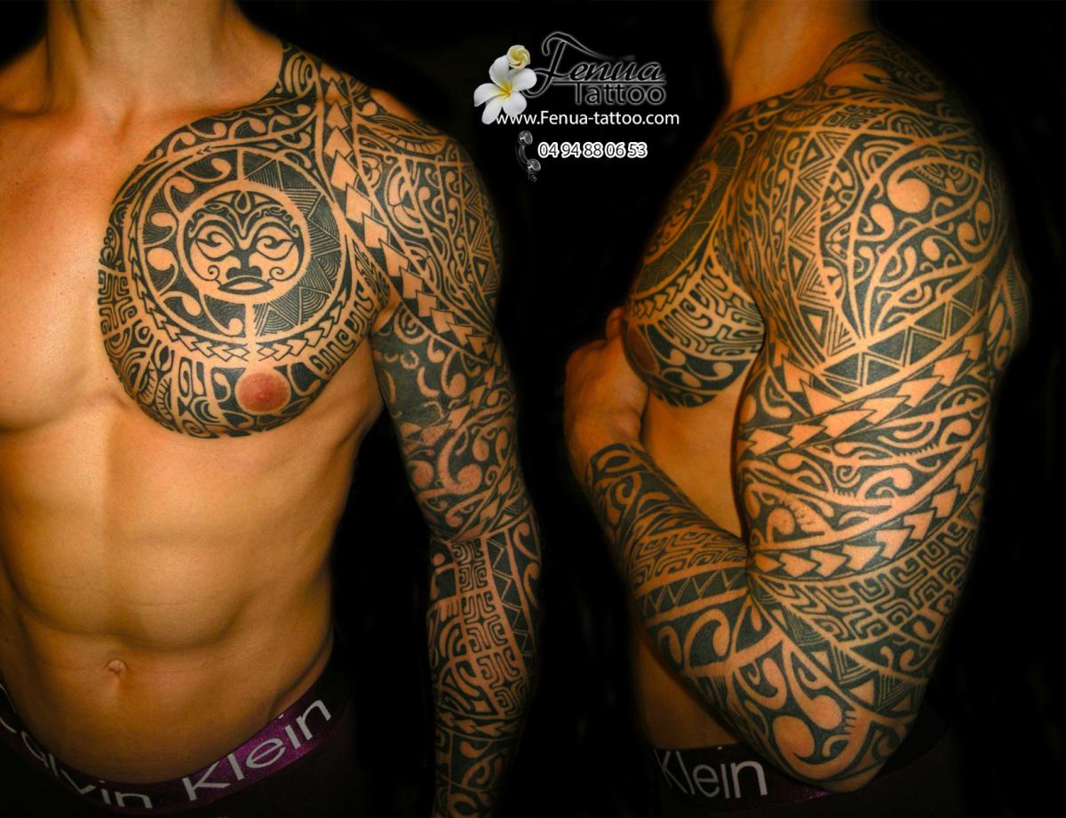 tatouage polynésien bras pec