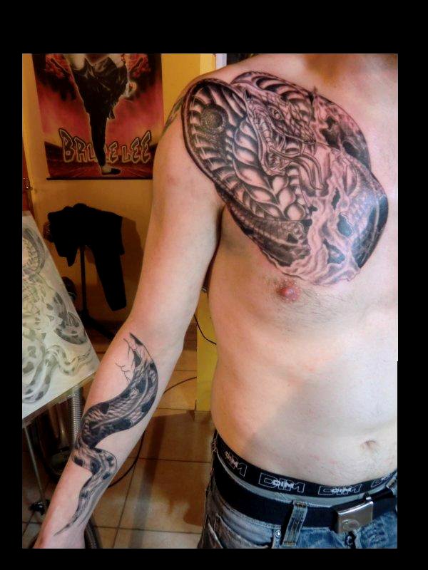 tatouage serpent pectoraux